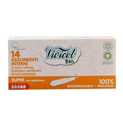 Absorbante interne (3 picaturi) Vivicot din bumbac organic, cu aplicator, bio, 14 buc - Republica BIO