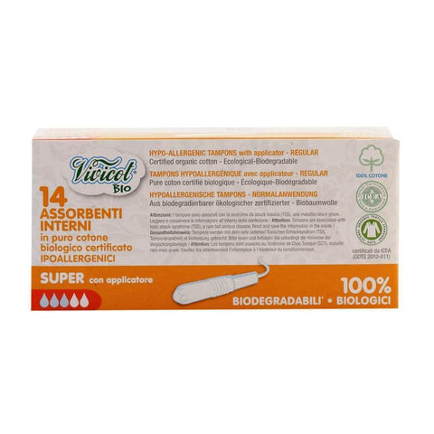 Absorbante interne (3 picaturi) Vivicot din bumbac organic, cu aplicator, bio, 14 buc - Republica BIO