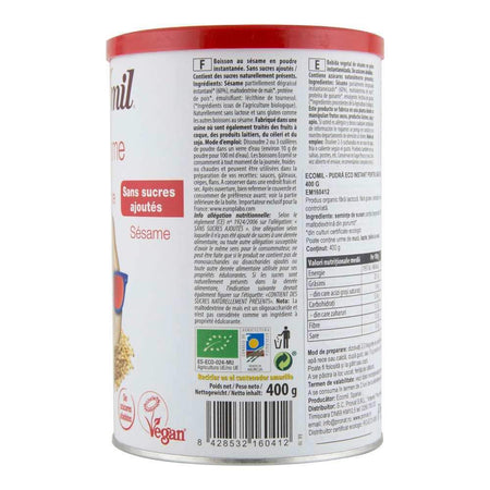 Pudra instant pentru bautura din susan fara zahar, fara gluten Ecomil Nature, bio, 400 g