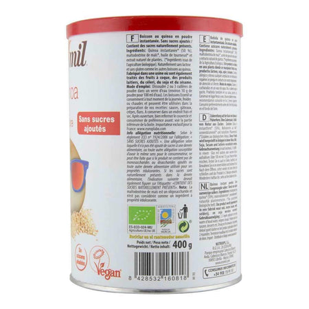 Pudra instant pentru bautura din quinoa fara zahar, fara gluten Ecomil Nature, bio, 400 g
