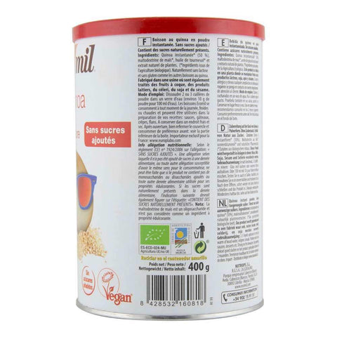 Pudra instant pentru bautura din quinoa fara zahar, fara gluten Ecomil Nature, bio, 400 g