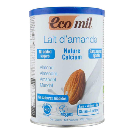 Pudra instant pentru bautura din migdale cu calciu, fara zahar, fara gluten Ecomil Nature, bio, 400 g