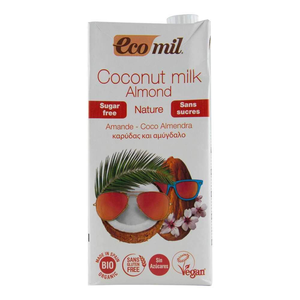 Bautura vegetala din cocos cu migdale fara zahar, fara gluten Ecomil Nature, bio, 1000 ml