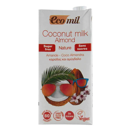 Bautura vegetala din cocos cu migdale fara zahar, fara gluten Ecomil Nature, bio, 1000 ml
