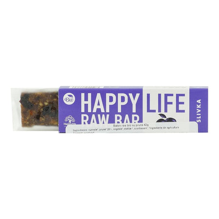 Baton raw cu prune Happy Life, bio, 42 g