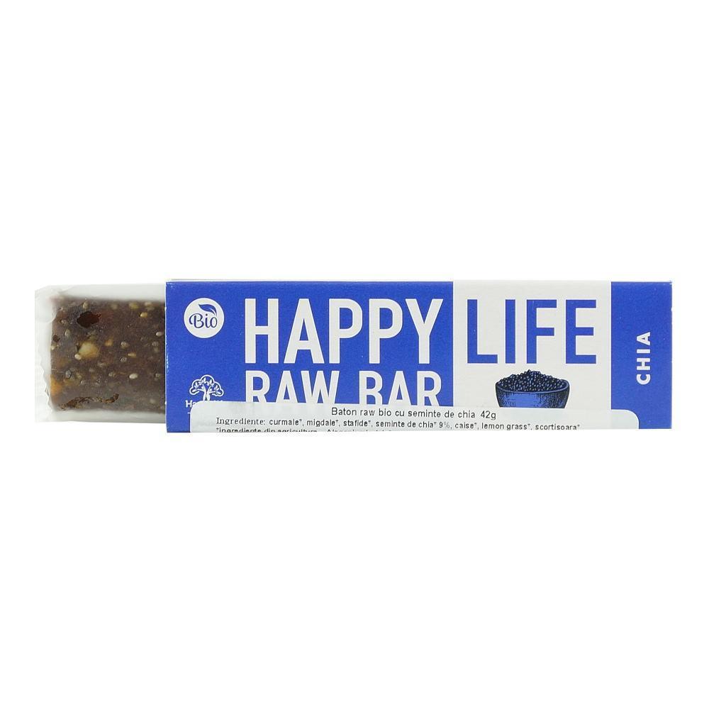 Baton raw cu seminte de chia Happy Life, bio, 42 g