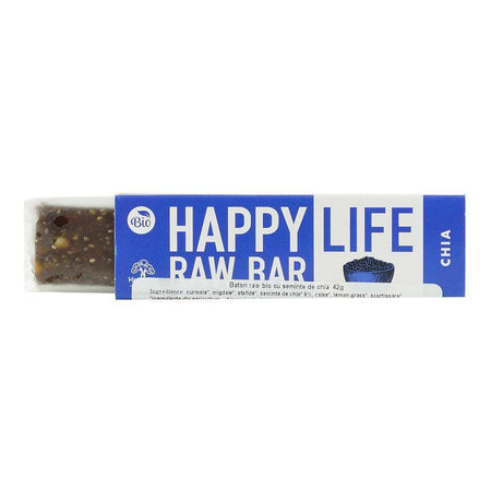 Baton raw cu seminte de chia Happy Life, bio, 42 g