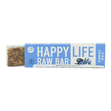 Baton raw cu cocos si goji Happy Life, bio, 42 g