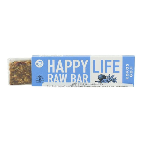 Baton raw cu cocos si goji Happy Life, bio, 42 g