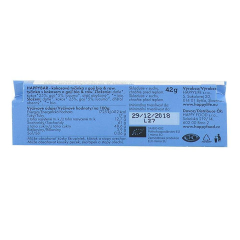 Baton raw cu cocos si goji Happy Life, bio, 42 g