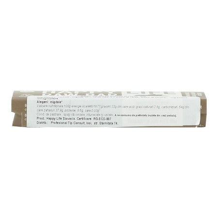 Baton raw cu migdale si cacao nibs Happy Life, bio, 42 g