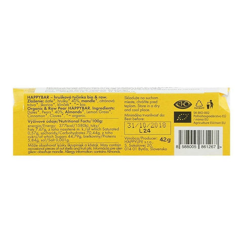 Baton raw cu pere Happy Life, bio, 42 g