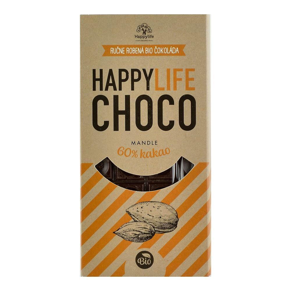 Ciocolata vegana 60% Cacao cu migdale fara zahar Happy Life, bio, 70 g