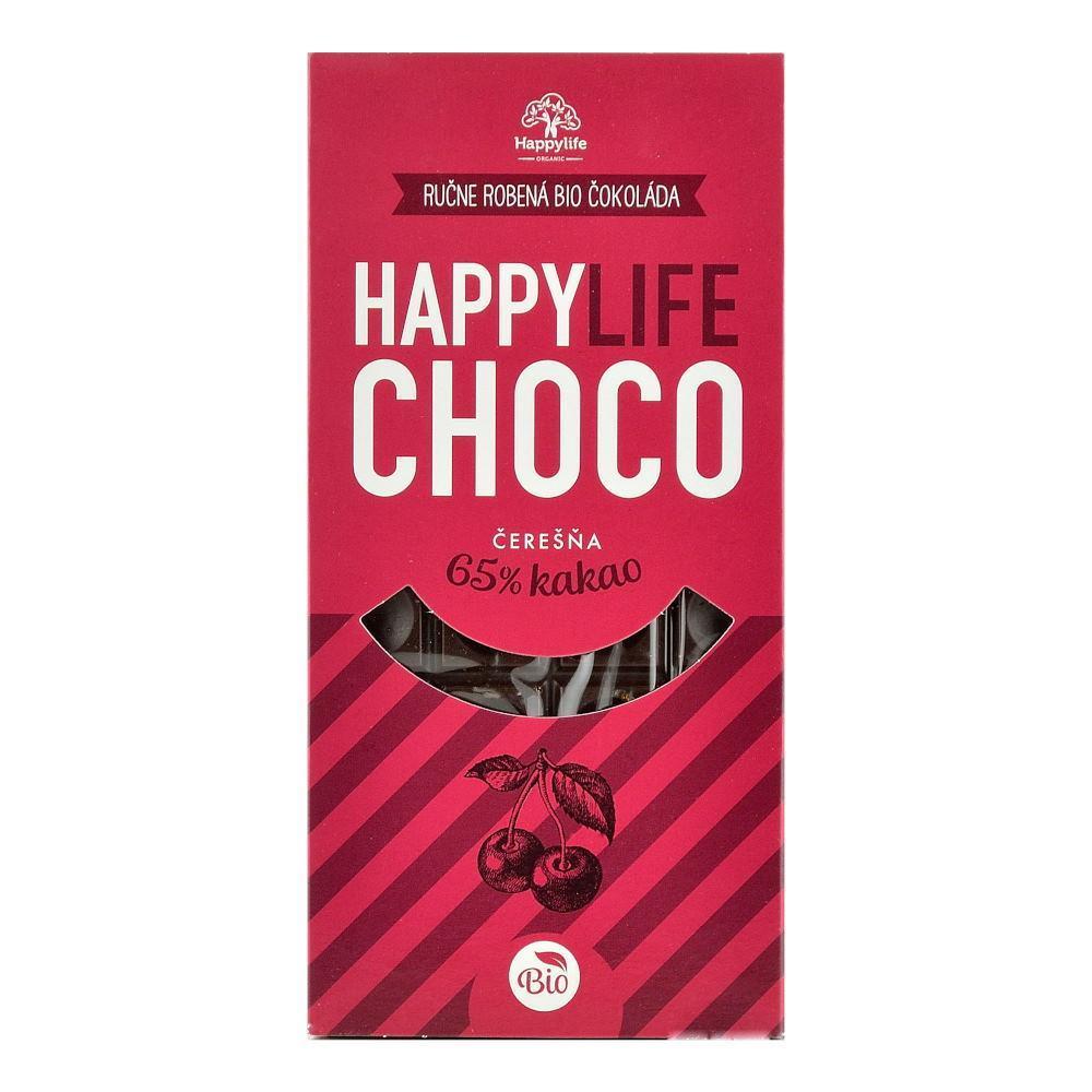 Ciocolata vegana 65% Cacao cu cirese fara zahar Happy Life, bio, 70 g