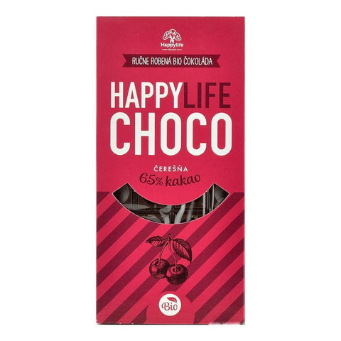 Ciocolata vegana 65% Cacao cu cirese fara zahar Happy Life, bio, 70 g