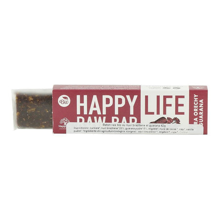Baton raw cu nuci braziliene si guarana Happy Life, bio, 42 g