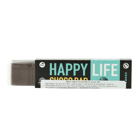 Baton vegan din ciocolata cu cocos Happy Life, bio, 35 g