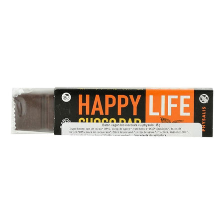 Baton vegan din ciocolata cu physalis Happy Life, bio, 35 g