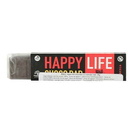 Baton vegan din ciocolata cu coacaze Happy Life, bio, 35 g