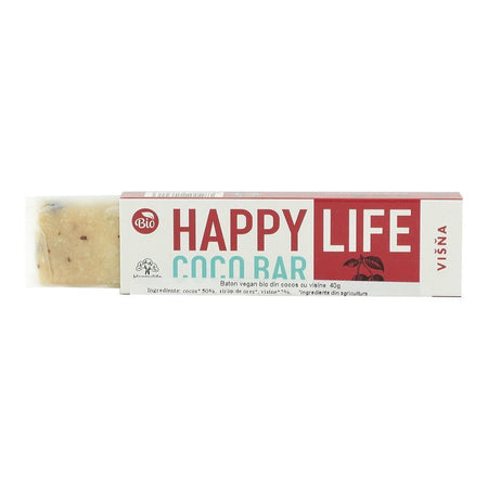 Baton vegan din cocos cu visine Happy Life, bio, 40 g