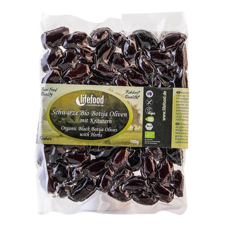 Masline Negre Botija cu Ierburi (Cu Samburi) Raw Bio 150g