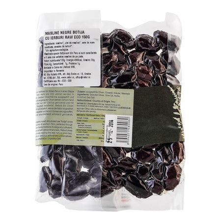 Masline Negre Botija cu Ierburi (Cu Samburi) Raw Bio 150g