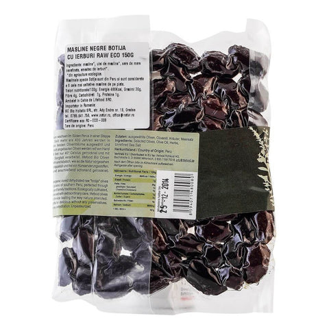 Masline Negre Botija cu Ierburi (Cu Samburi) Raw Bio 150g
