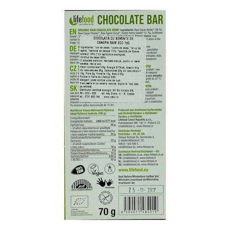 Ciocolata cu Seminte de Canepa Raw Bio 70g