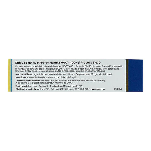 Spray de gat Manuka Health cu Miere de Manuka MGO 400+ si Propolis BIO30, 30 g, natural
