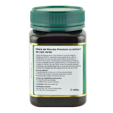 Miere de Manuka PREMIUM cu ceai verde Noua Zeelanda Manuka Health, 500 g, naturala