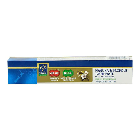 Pasta de dinti Manuka Health cu Miere de Manuka MGO 400+, Propolis BIO30 si Ulei de Arbore de Ceai, 100 g, naturala