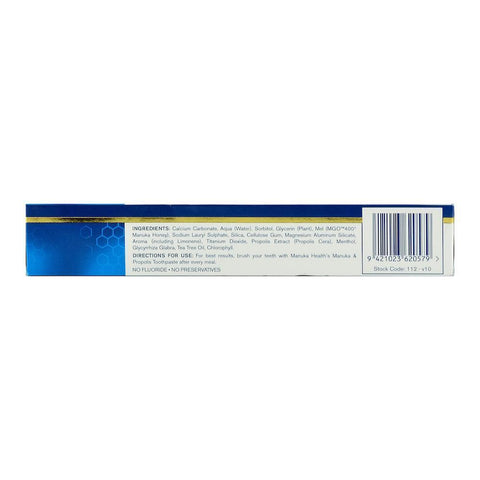 Pasta de dinti Manuka Health cu Miere de Manuka MGO 400+, Propolis BIO30 si Ulei de Arbore de Ceai, 100 g, naturala