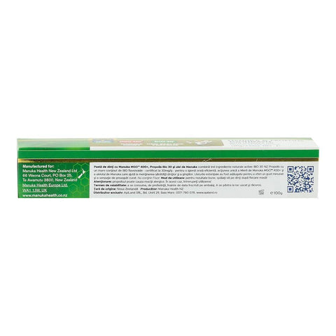 Pasta de dinti Manuka Health cu Miere de Manuka MGO 400+, Propolis BIO30 si Ulei de Manuka, 100 g, naturala