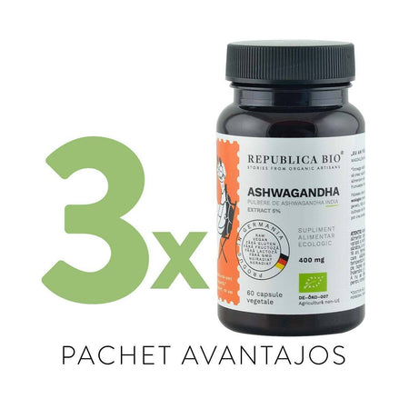 ASHWAGANDHA BIO Complet, pachet promotional, cura completa pentru 3 luni, BIO, RAW, VEGAN
