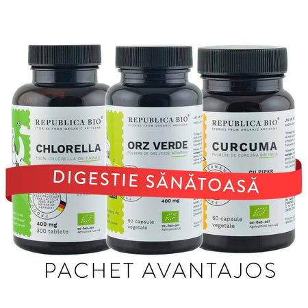 DIGESTIE Sanatoasa, pachet promotional (Curcuma + Orz Verde + Chlorella), BIO, RAW, VEGAN