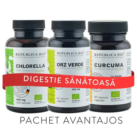 DIGESTIE Sanatoasa, pachet promotional (Curcuma + Orz Verde + Chlorella), BIO, RAW, VEGAN