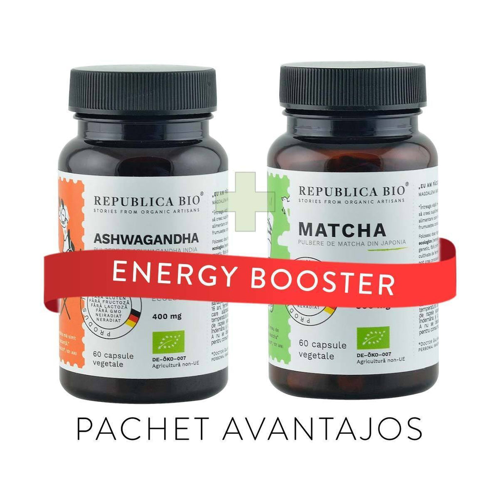 ENERGY booster, pachet promotional (Matcha + Ashwagandha), BIO, RAW, VEGAN