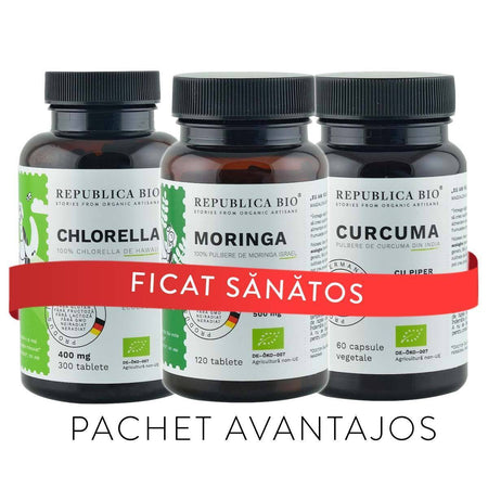 FICAT Sanatos, pachet promotional (Chlorella + Curcuma + Moringa), BIO, RAW, VEGAN