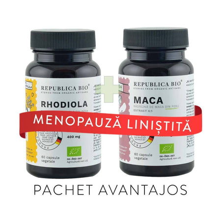 MENOPAUZA linistita, pachet promotional (Maca + Rhodiola), BIO, RAW, VEGAN, ecologic