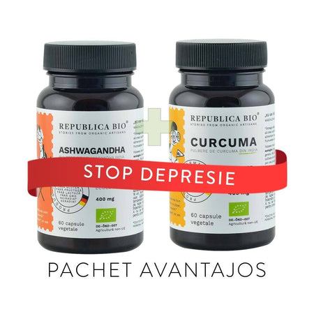 STOP DEPRESIE, pachet promotional (Curcuma + Ashwagandha), BIO, RAW, VEGAN